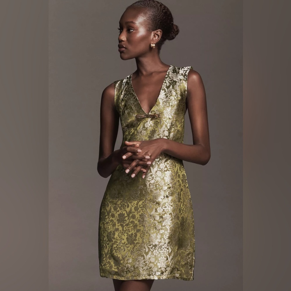 Anthropologie Maeve Sleeveless Brocade Shift Mini Dress Size L